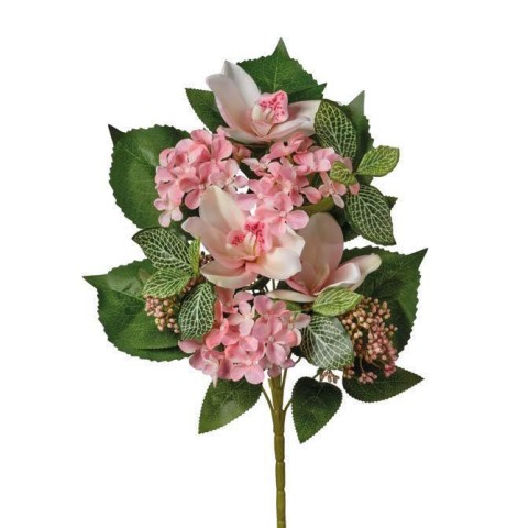 MAZZO FRONTALE ORCHIDEE ORTENSIE H45 SALMONE